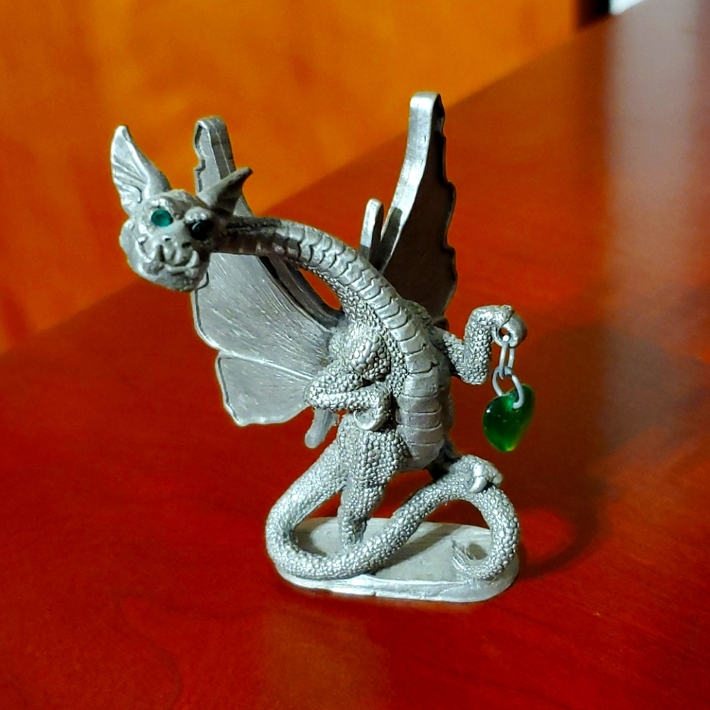 Pewter Dragon holding heart